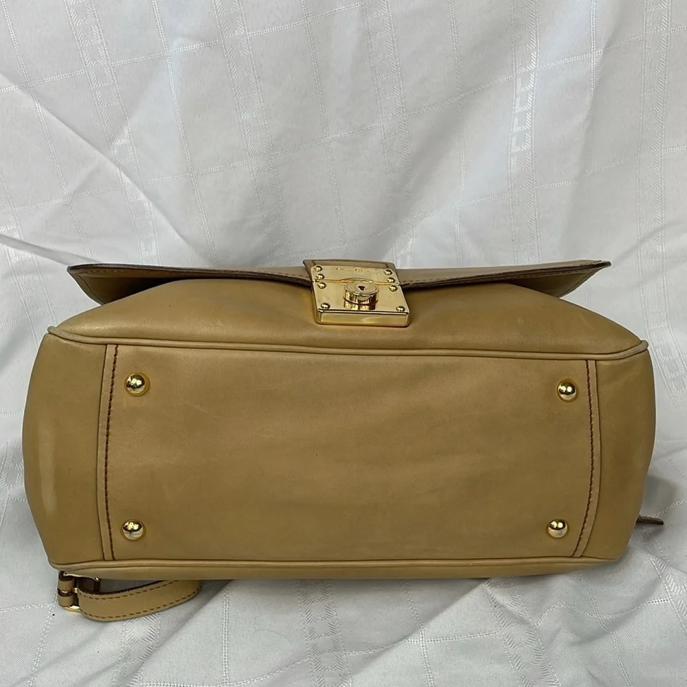 Miu Miu Vitello Leather Flap 2 Way Handbag Satchel Beige